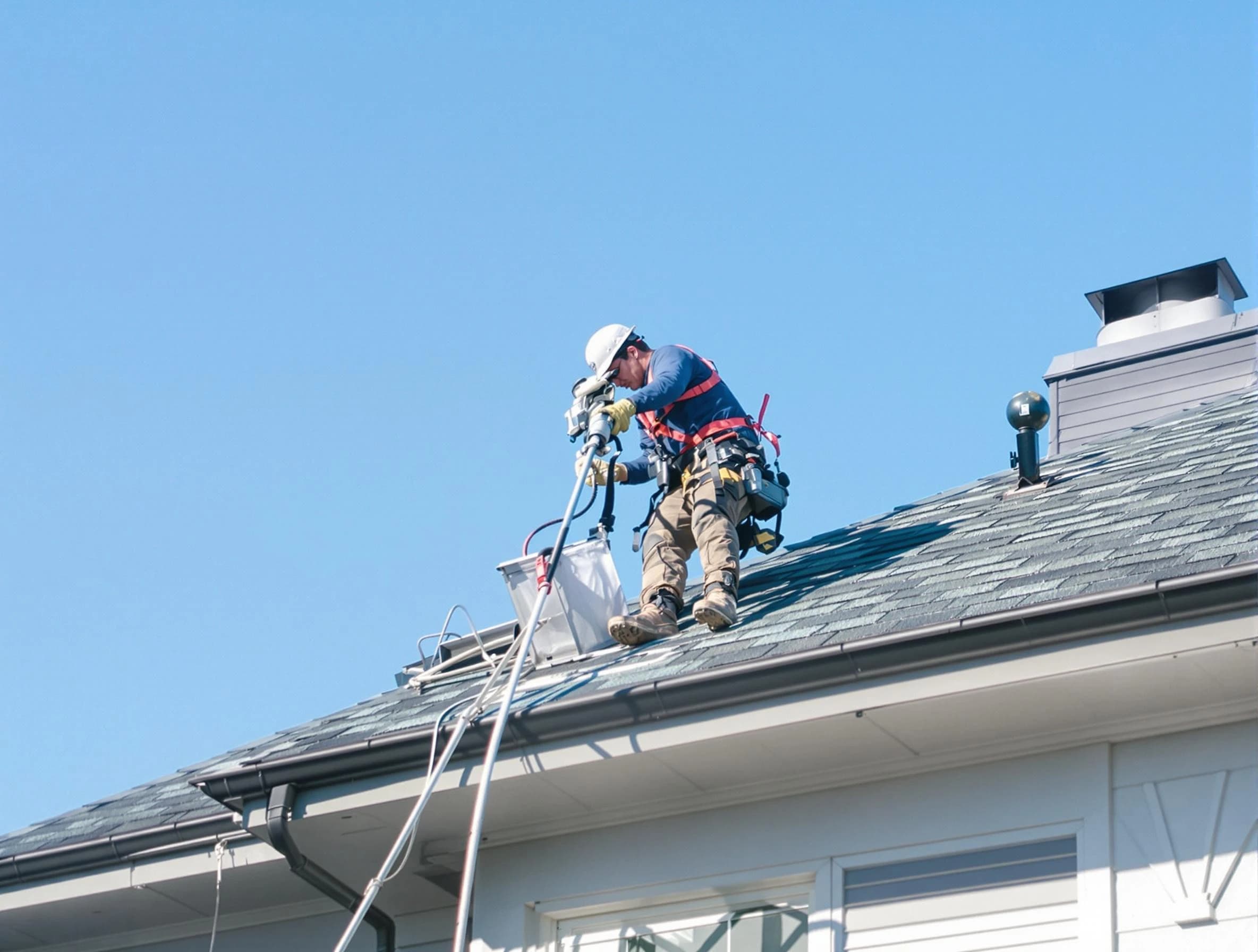 Salem Dryer Vent Cleaning certified technician cleaning a roof-mounted dryer vent system in Salem