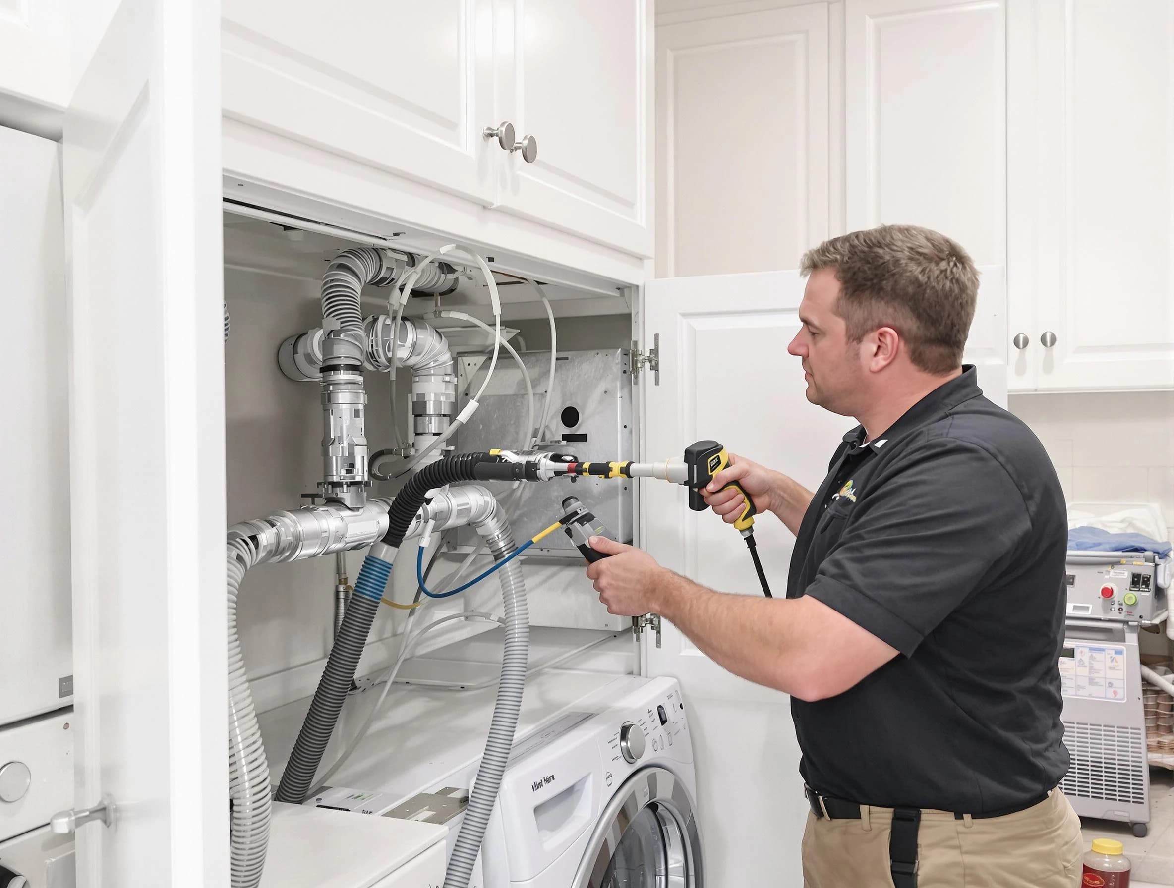 Salem Dryer Vent Cleaning professional removing severe blockage from a clogged dryer vent in Salem